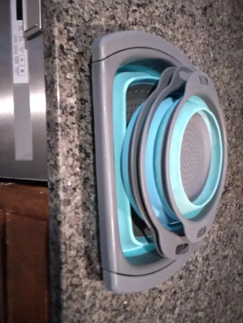 Collapsible Silicone Kitchen Colanders and Strainers - Aqua/Gray Set Of 4